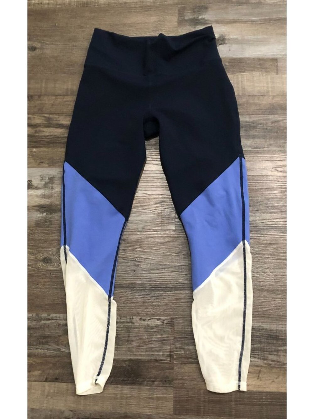 Fabletics PowerHold Leggings Small Blue Black White Chevron Color Block